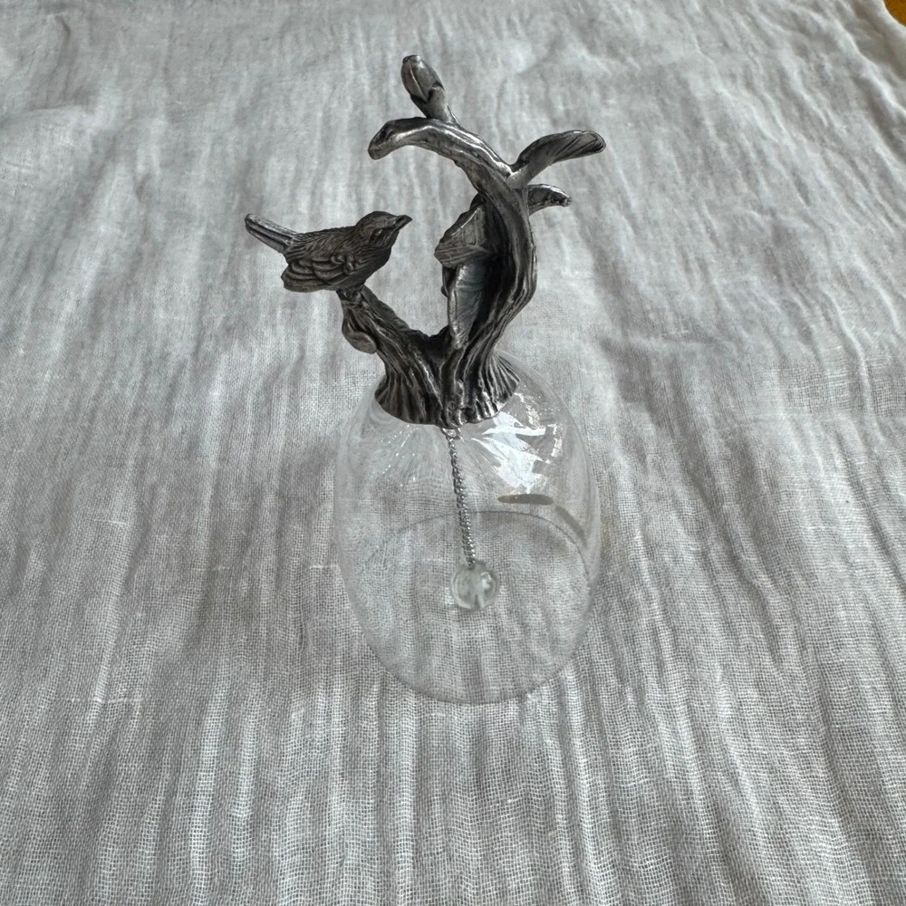 Lead Crystal Bell Silver Tone Bird Flower Branch Handle Vintage‎ Taiwan